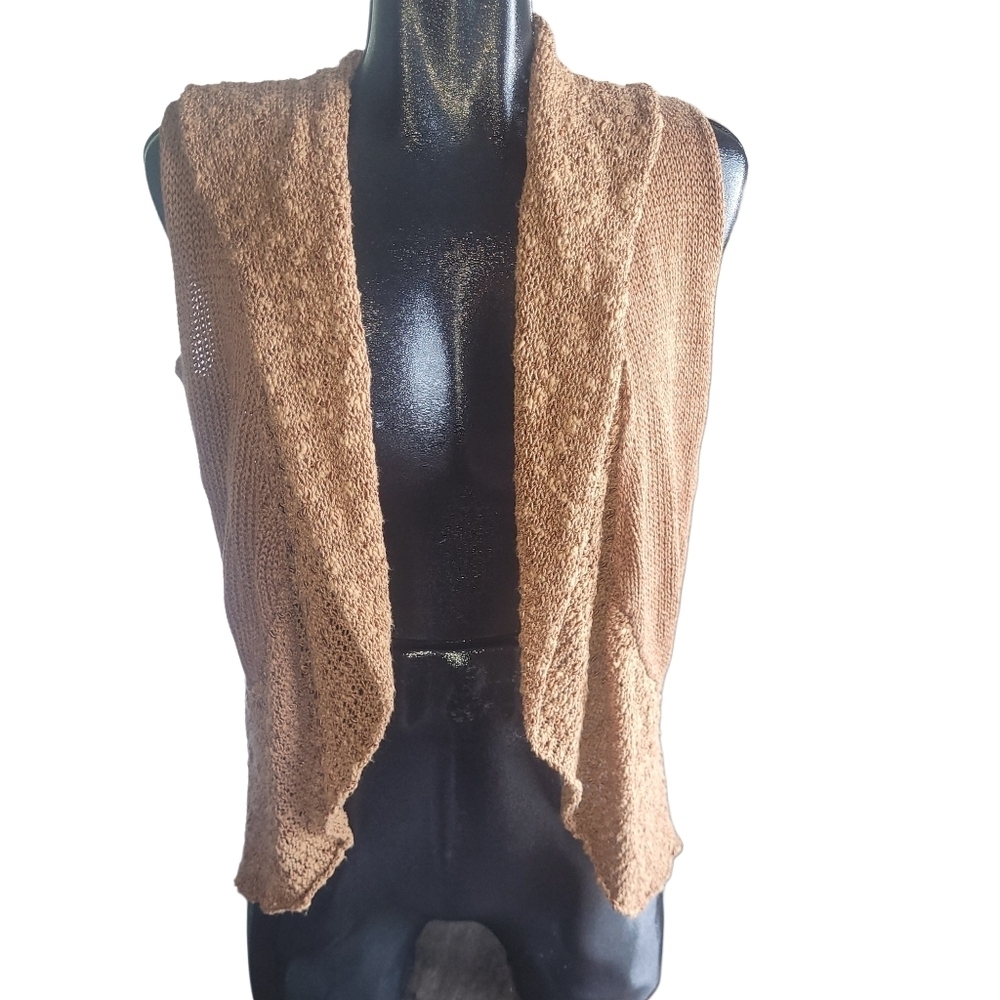Spanner Tan Knit Sleeveless Open Cardigan Size M